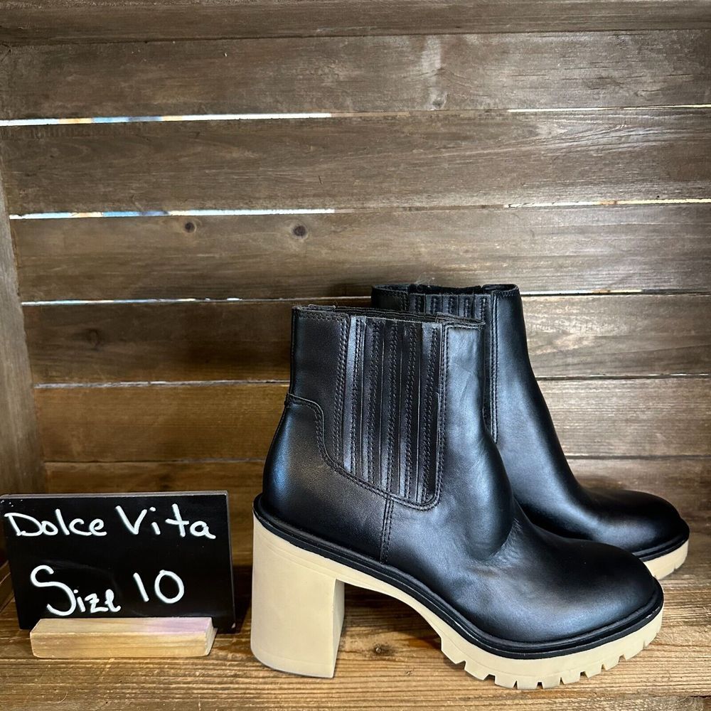Womens Dolce Vita Caster H2O Black Leather Waterproof Ankle Boots Size 10 M GUC